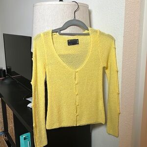 Yellow knit button up